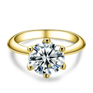 Anel Solitário Moissanite Prata 925 Banho Ouro 18K Luar Essenza